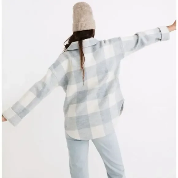 Madewell Boiled Wool Half Zip Popover Sweater Buffalo Check Heather Cream Sz.L - Picture 2 of 12